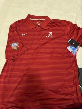 Alabama Sugar Bowl Nike Red Striped Dri-FIT Polo with White Swoosh